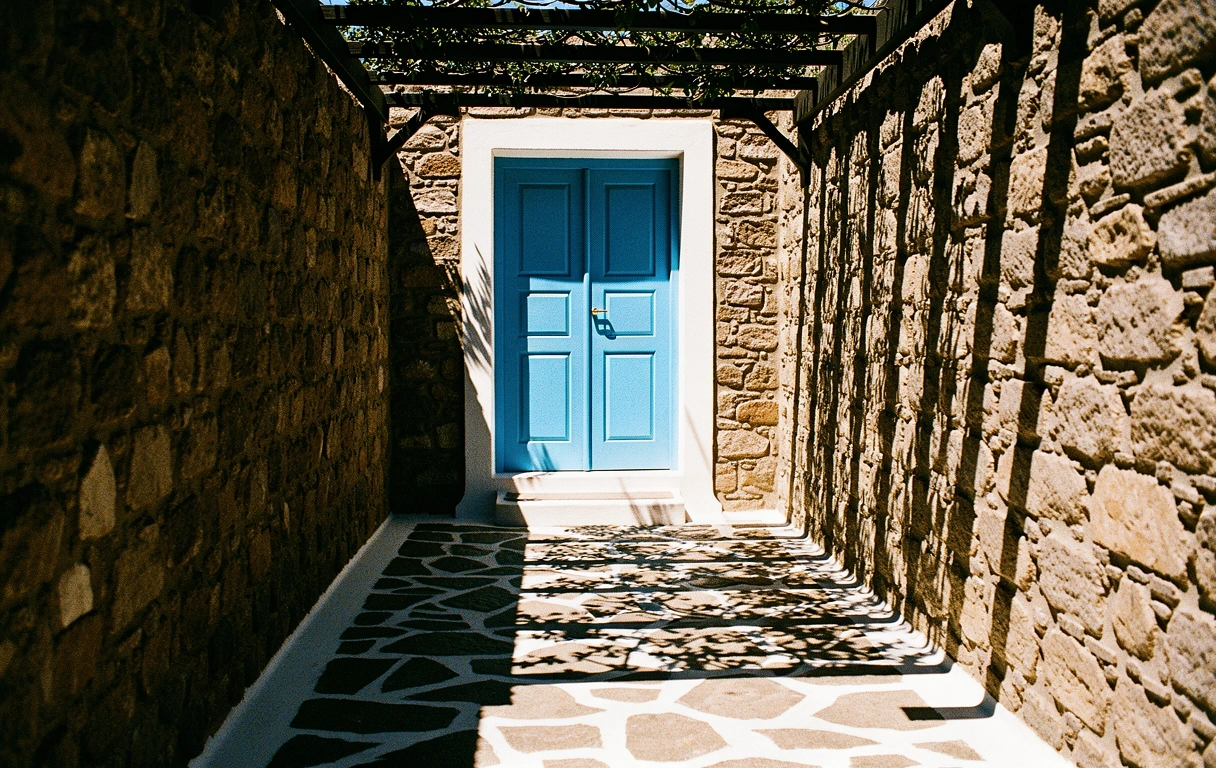 Sun-drenched Greek stone path